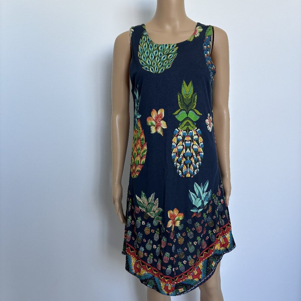 Desigual Sleeveless Tropical Pineapple Print Dress Multicolor - Size M